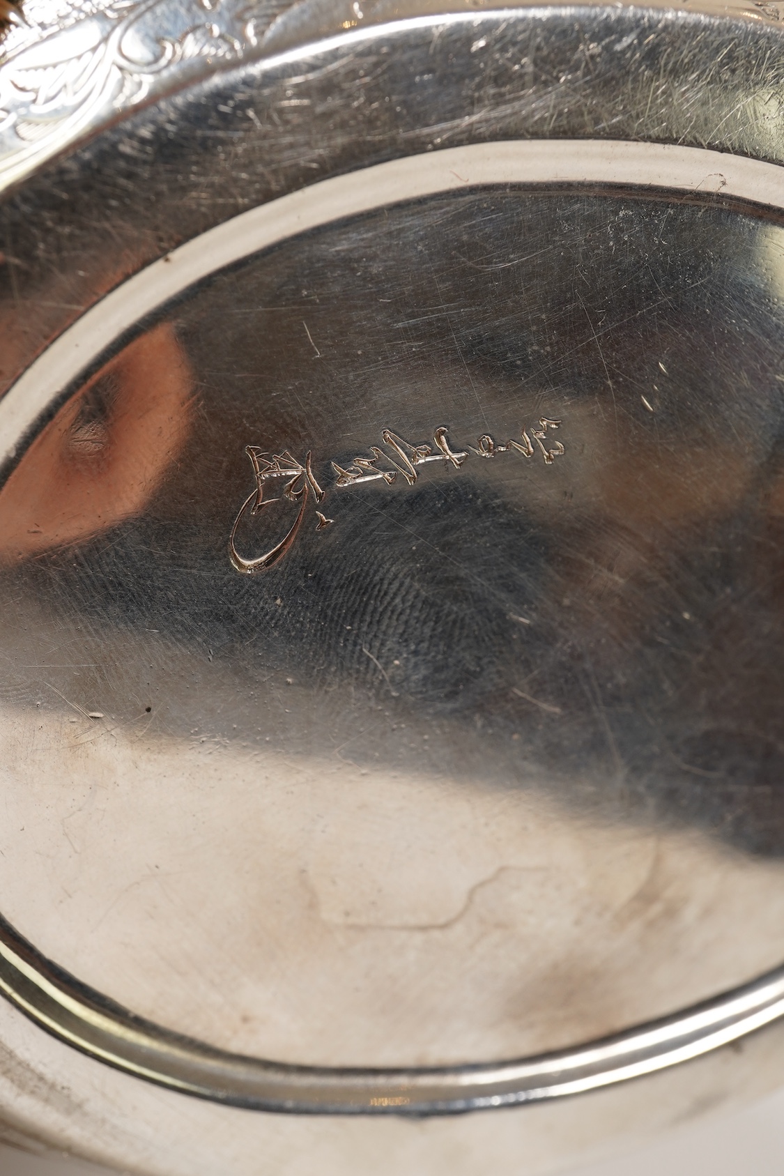 A Japanese Meiji period white metal tea caddy and cover with fluted knop, signed